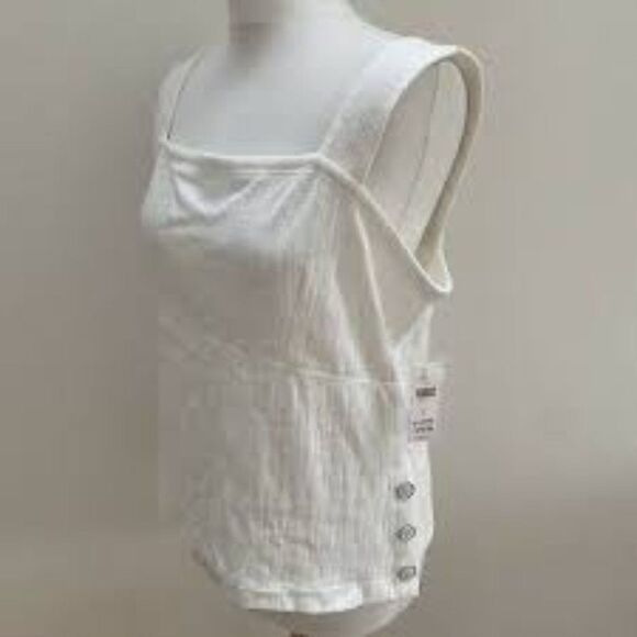 Anthropologie Maeve White Callie Side Button Tank - Picture 5 of 5